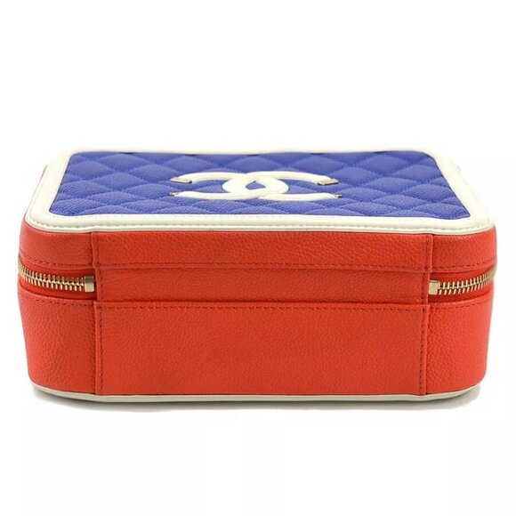 Auth CHANEL CC Filigree Handbag Shoulder Bag Red/Blue/White Leather - Picture 15 of 16